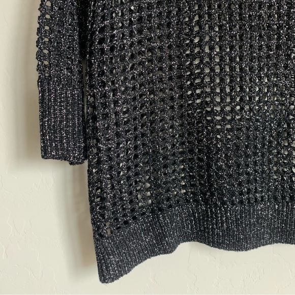 Express Boho Black Metallic Loose Knit Oversized 3/4 Sleeve Sweater Extra Small - Picture 4 of 8
